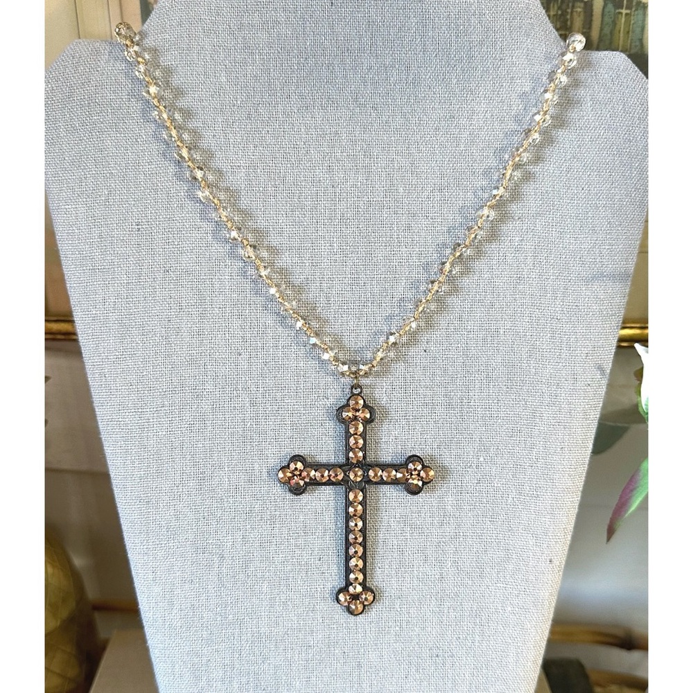 Pink Panache beaded rhinestone-embellished cross necklace